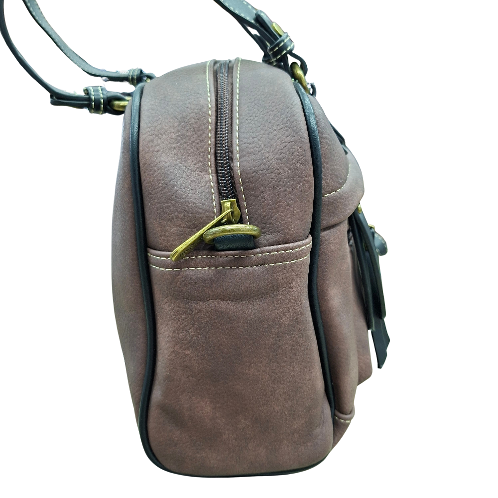 COTTON ROAD HANDBAG: COFFEE BROWN Faux Leather Shoulder Bag, Top-Handle Satchel with Removable Strap SIDE VIEW