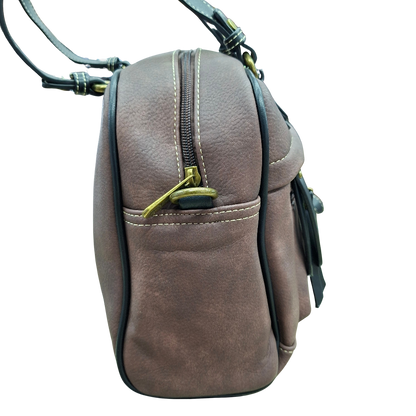 COTTON ROAD HANDBAG: COFFEE BROWN Faux Leather Shoulder Bag, Top-Handle Satchel with Removable Strap SIDE VIEW