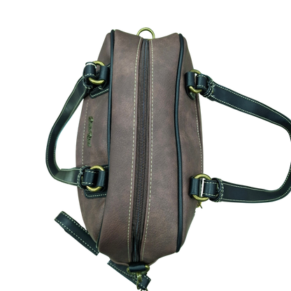 COTTON ROAD HANDBAG: COFFEE BROWN Faux Leather Shoulder Bag, Top-Handle Satchel with Removable Strap TOP ZIP VIEW