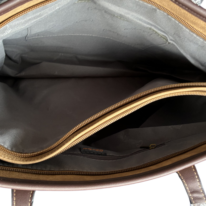 COTTON ROAD HANDBAG: KHAKI PU Leather VINTAGE TWO-TONE Tote with Pouch OPEN