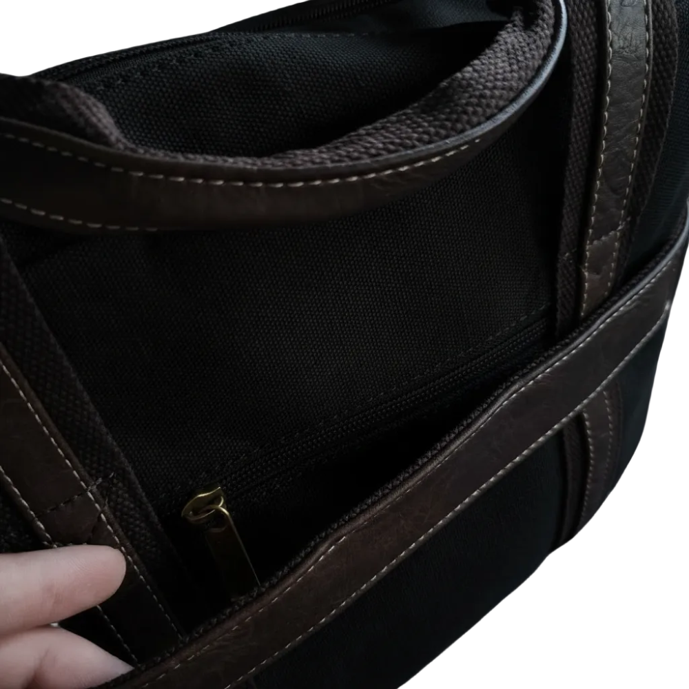 COTTON ROAD LAPTOP BAG: BLACK CANVAS MESSENGER BAG with PU Leather DETAIL 