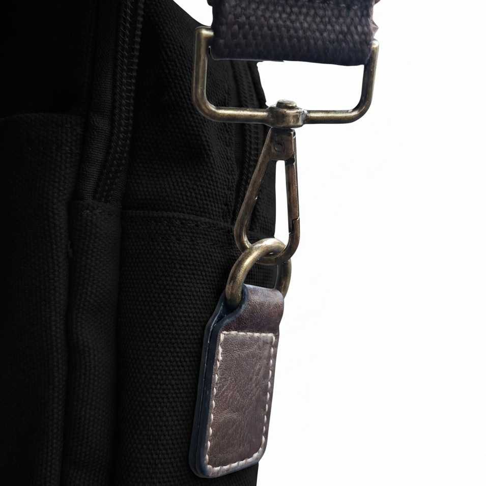 COTTON ROAD LAPTOP BAG: BLACK CANVAS MESSENGER BAG with PU Leather DETAIL ADJUSTABLE STRAP ATTACHMENT