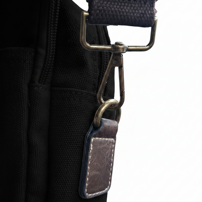 COTTON ROAD LAPTOP BAG: BLACK CANVAS MESSENGER BAG with PU Leather DETAIL ADJUSTABLE STRAP ATTACHMENT