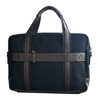COTTON ROAD LAPTOP BAG: BLACK CANVAS MESSENGER BAG with PU Leather DETAIL BACK