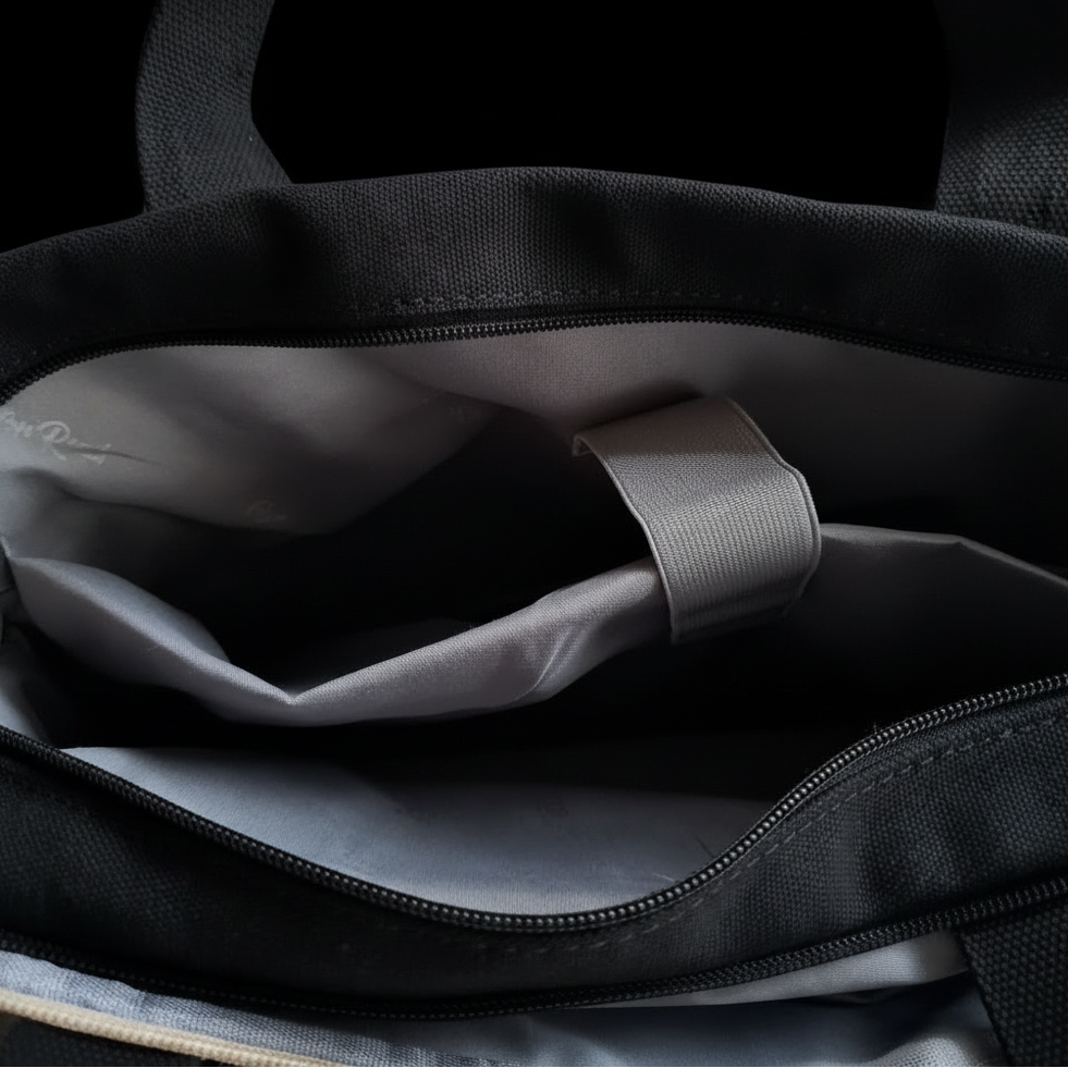 COTTON ROAD LAPTOP BAG: BLACK CANVAS MESSENGER BAG with PU Leather DETAIL INSIDE