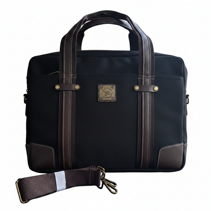 COTTON ROAD LAPTOP BAG: BLACK CANVAS MESSENGER BAG with PU Leather DETAIL SET