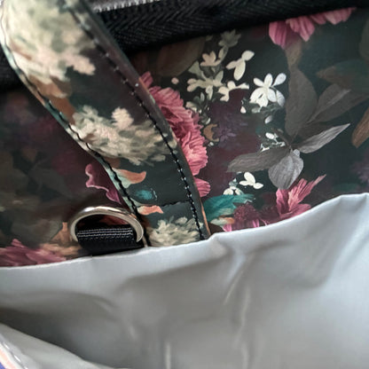 COTTON ROAD LAPTOP BAG: BLACK Floral PVC Carry Sleeve with Padded Inner ADJUSTABLE STRAP ATTACHMENT RING