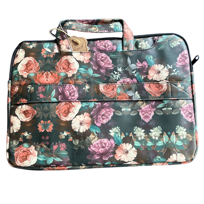 COTTON ROAD LAPTOP BAG: BLACK Floral PVC Carry Sleeve with Padded Inner BACK