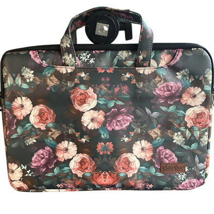 COTTON ROAD LAPTOP BAG: BLACK Floral PVC Carry Sleeve with Padded Inner FRONT