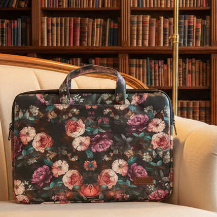 COTTON ROAD LAPTOP BAG: BLACK Floral PVC Carry Sleeve with Padded Inner LIFESTYLE