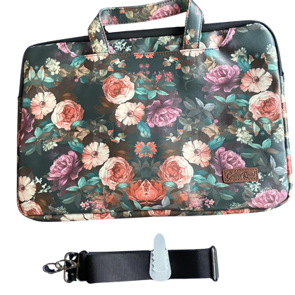 COTTON ROAD LAPTOP BAG: BLACK Floral PVC Carry Sleeve with Padded Inner SET