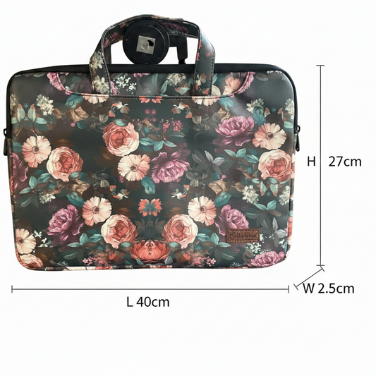 COTTON ROAD LAPTOP BAG: BLACK Floral PVC Carry Sleeve with Padded Inner SIZE