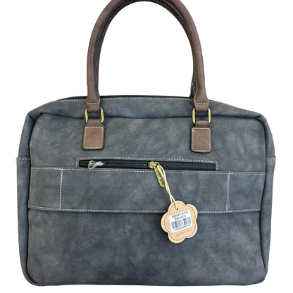 COTTON ROAD LAPTOP BAG: BLACK embossed PU LEATHER Bag with BROWN TRIM BACK