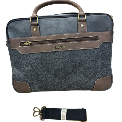 COTTON ROAD LAPTOP BAG: BLACK embossed PU LEATHER Bag with BROWN TRIM SETS