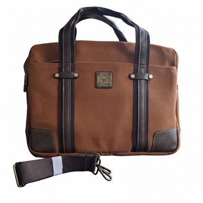 COTTON ROAD LAPTOP BAG: BROWN CANVAS MESSENGER BAG with PU Leather DETAIL SET