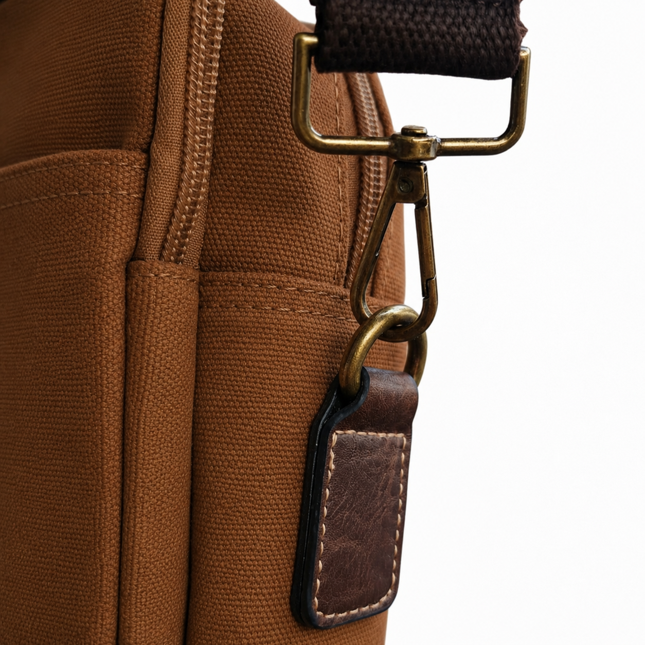 Cotton Road Laptop Bag: BROWN Canvas Messenger with PU Leather Trim