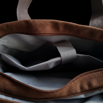 COTTON ROAD LAPTOP BAG: BROWN CANVAS MESSENGER BAG with PU Leather DETAIL TOP OPEN