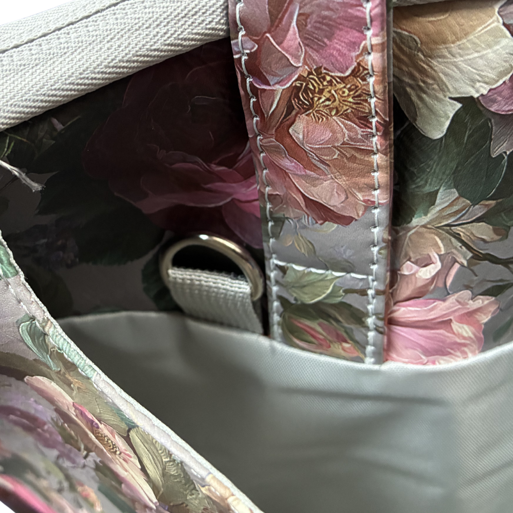 COTTON ROAD LAPTOP BAG: GREY Rose Decorated PVC Carry Sleeve with Padded Inner adjustable strap attachment ring
