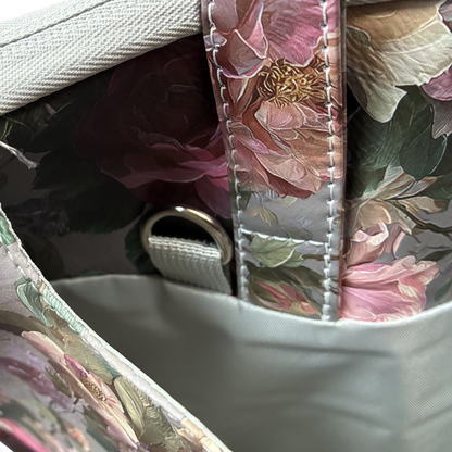 COTTON ROAD LAPTOP BAG: GREY Rose Decorated PVC Carry Sleeve with Padded Inner adjustable strap attachment ring