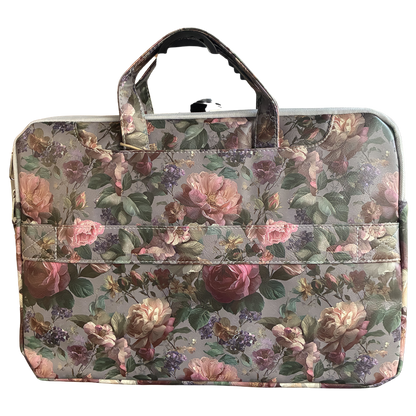 COTTON ROAD LAPTOP BAG: GREY Rose Decorated PVC Carry Sleeve with Padded Inner back