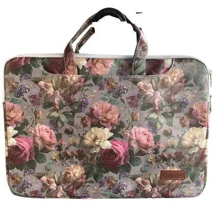 COTTON ROAD LAPTOP BAG: GREY Rose Decorated PVC Carry Sleeve with Padded Inner front