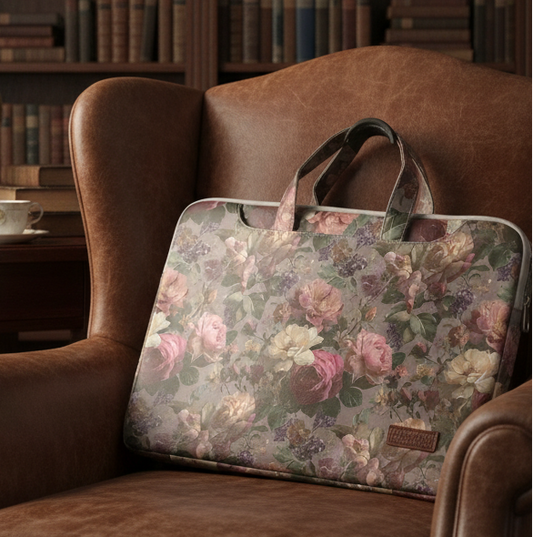 COTTON ROAD LAPTOP BAG: GREY Rose Decorated PVC Carry Sleeve with Padded Inner lifestyle