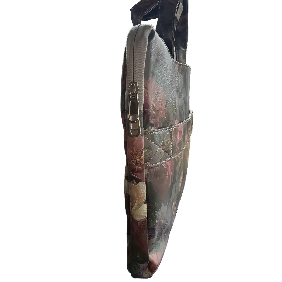 COTTON ROAD LAPTOP BAG: GREY Rose Decorated PVC Carry Sleeve with Padded Inner side view