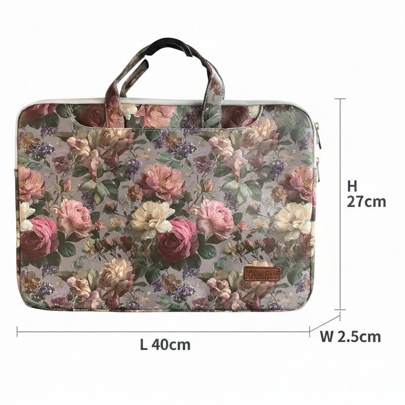 COTTON ROAD LAPTOP BAG: GREY Rose Decorated PVC Carry Sleeve with Padded Inner size