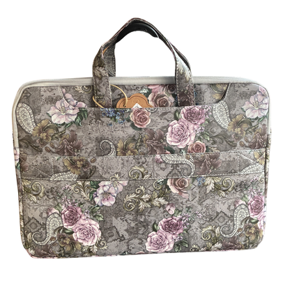 COTTON ROAD LAPTOP BAG: GREY with PURPLE Roses PVC Carry Sleeve with Padded Inner back view