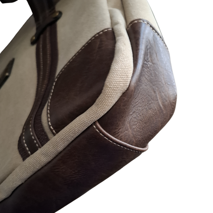 COTTON ROAD LAPTOP BAG: KHAKI CANVAS MESSENGER BAG with PU LEATHER BOTTOM CORNER