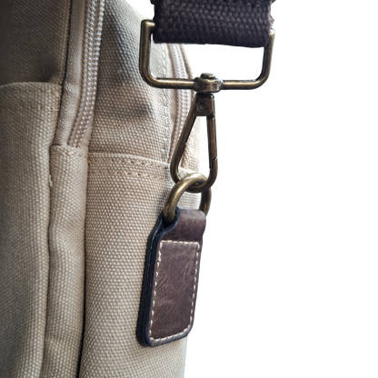 COTTON ROAD LAPTOP BAG: KHAKI CANVAS MESSENGER BAG with PU Leather ADJUSTABE STRAP ATTACHMET