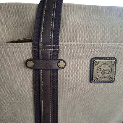 COTTON ROAD LAPTOP BAG: KHAKI CANVAS MESSENGER BAG with PU Leather BRANDED