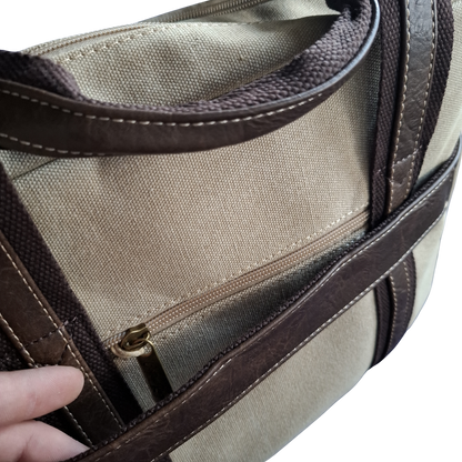 COTTON ROAD LAPTOP BAG: KHAKI CANVAS MESSENGER BAG with PU Leather DETAILING