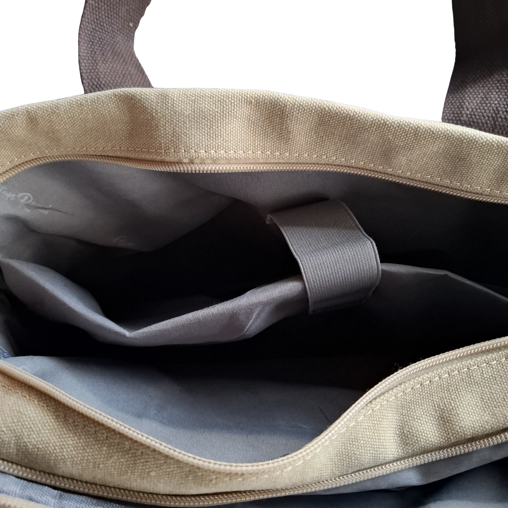 COTTON ROAD LAPTOP BAG: KHAKI CANVAS MESSENGER BAG with PU Leather INSIDE POCKETS