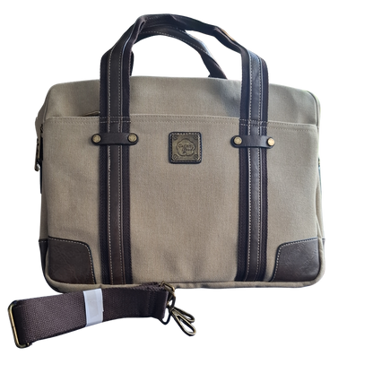 COTTON ROAD LAPTOP BAG: KHAKI CANVAS MESSENGER BAG with PU Leather SET