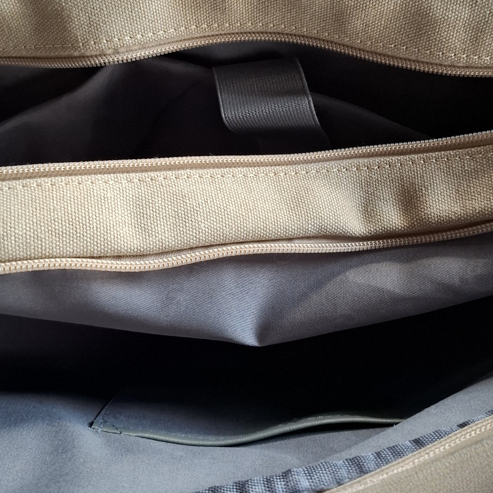COTTON ROAD LAPTOP BAG: KHAKI CANVAS MESSENGER BAG with PU Leather TOP OPEN