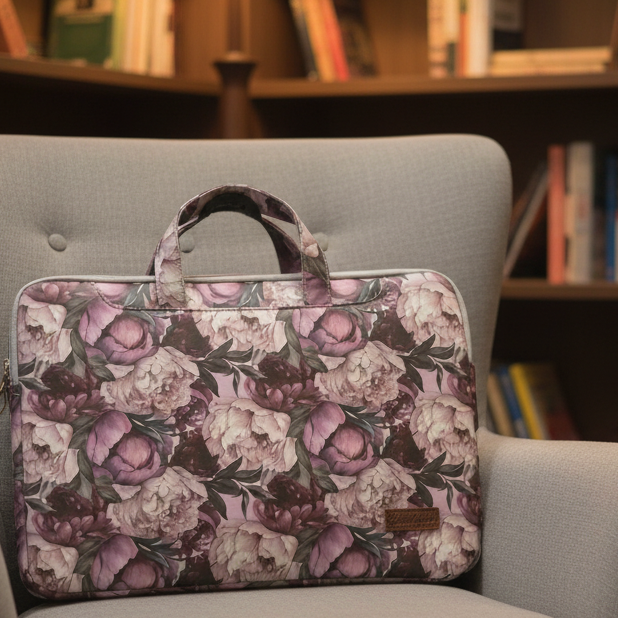 COTTON ROAD LAPTOP BAG: LIGHT PINK Floral PVC Carry Sleeve with Padded Inner lifestyle