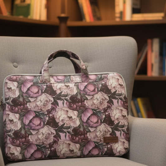 COTTON ROAD LAPTOP BAG: LIGHT PINK Floral PVC Carry Sleeve with Padded Inner lifestyle