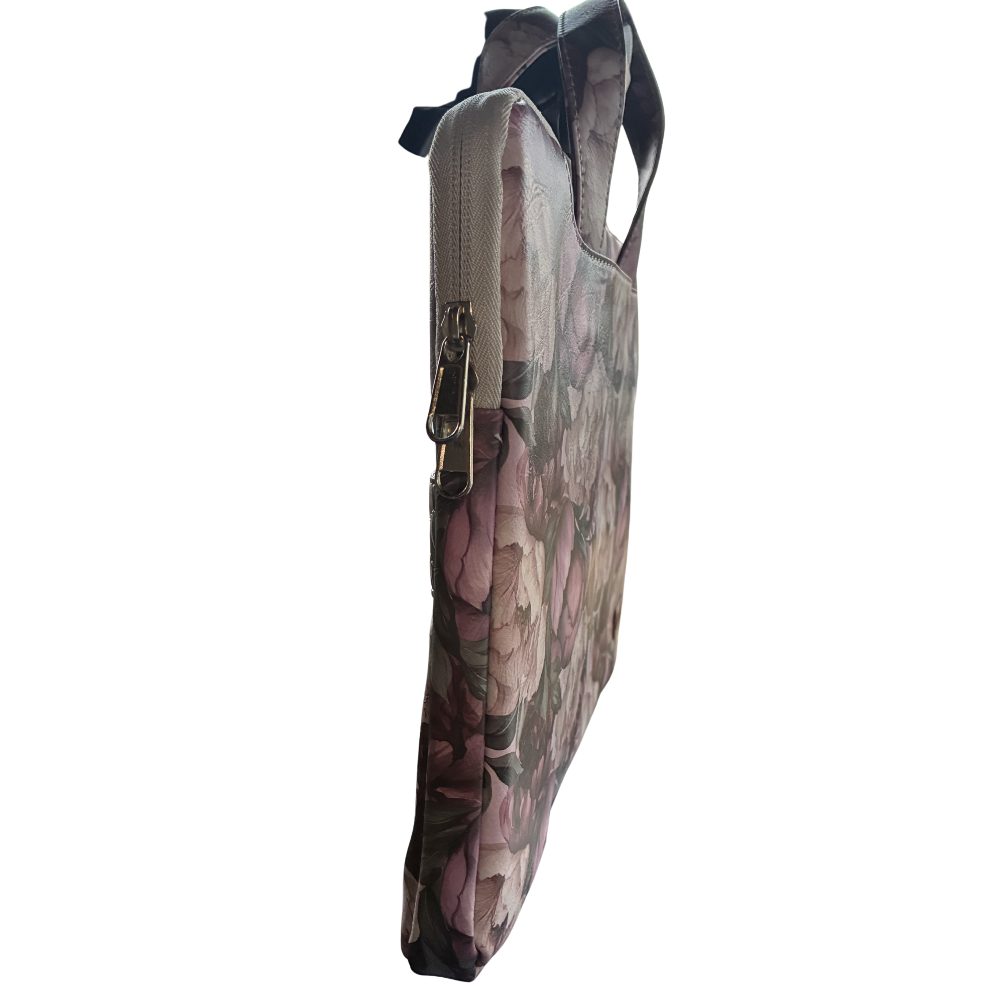 COTTON ROAD LAPTOP BAG: LIGHT PINK Floral PVC Carry Sleeve with Padded Inner side view