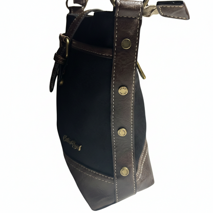 COTTON ROAD SLING BAG: BLACK CANVAS AND PU LEATHER CASUAL BAG SIDE