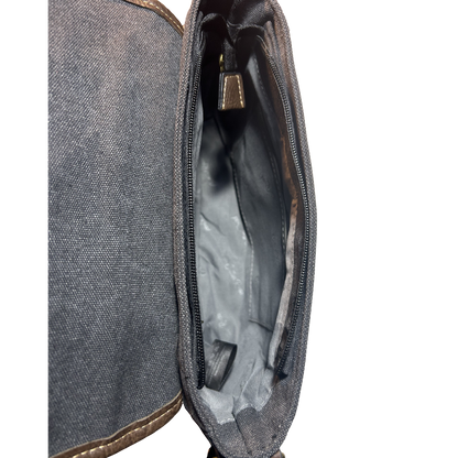 COTTON ROAD SLING BAG: BLACK CANVAS with PU LEATHER DETAILING MESSENGER BAG TOP ZIP OPEN