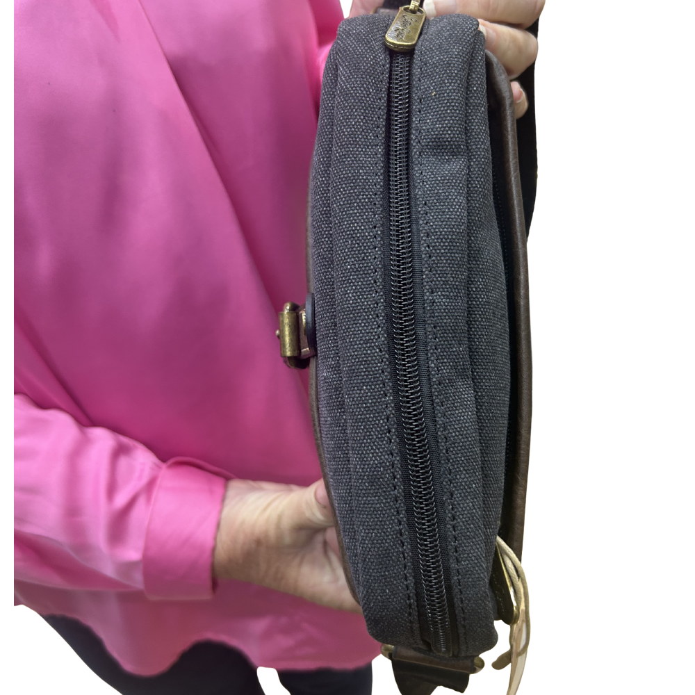 COTTON ROAD SLING BAG: BLACK Canvas with PU Leather Trim Bag TOP