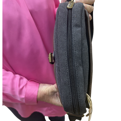 COTTON ROAD SLING BAG: BLACK Canvas with PU Leather Trim Bag TOP