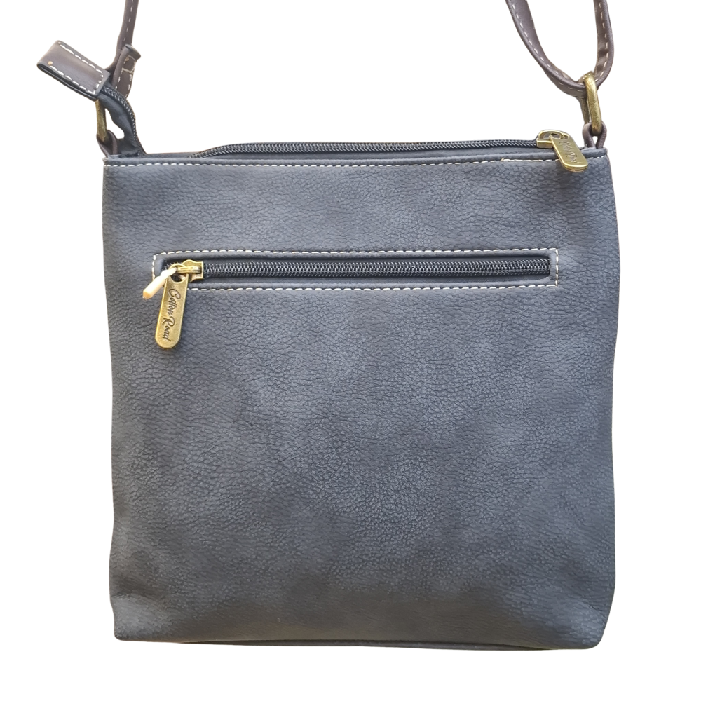 COTTON ROAD SLING BAG: BLACK Soft PU Leather CROSSBODY with BROWN BACK