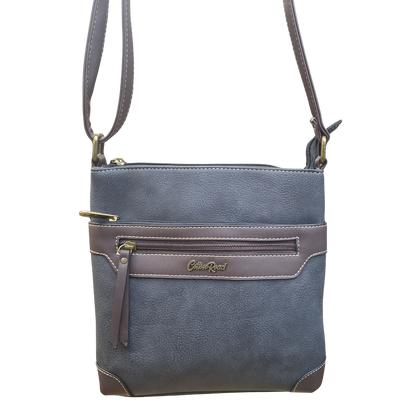 COTTON ROAD SLING BAG: BLACK Soft PU Leather CROSSBODY with BROWN TRIM