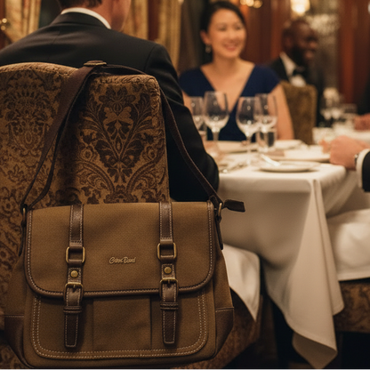 COTTON ROAD SLING BAG: BROWN CANVAS with PU LEATHER DETAILING MESSENGER BAG