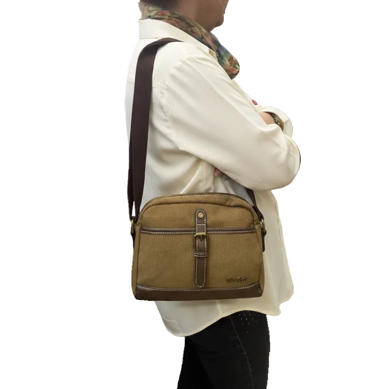 COTTON ROAD SLING BAG: BROWN Canvas with PU Leather Trim Bag