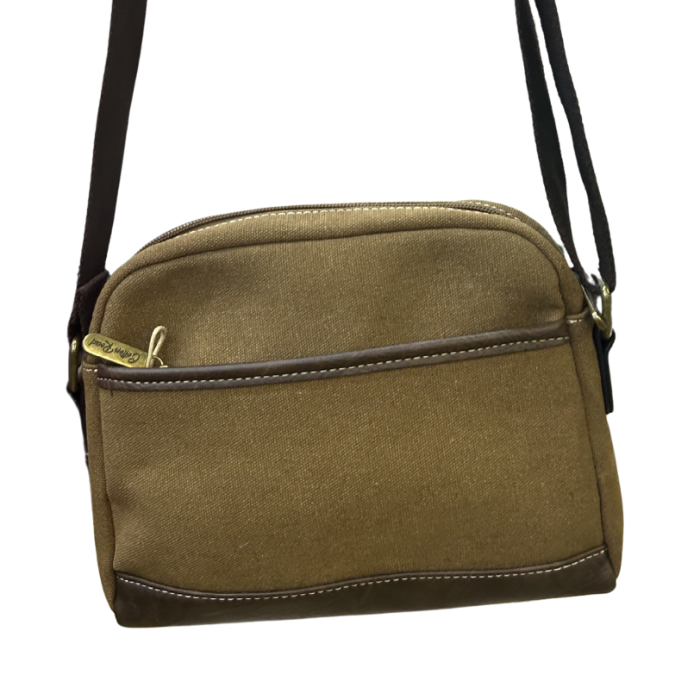 COTTON ROAD SLING BAG: BROWN Canvas with PU Leather Trim Bag back