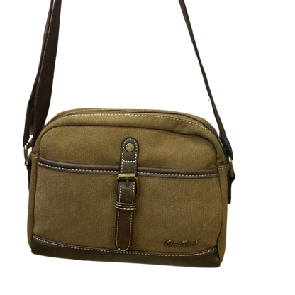 COTTON ROAD SLING BAG: BROWN Canvas with PU Leather Trim Bag front view