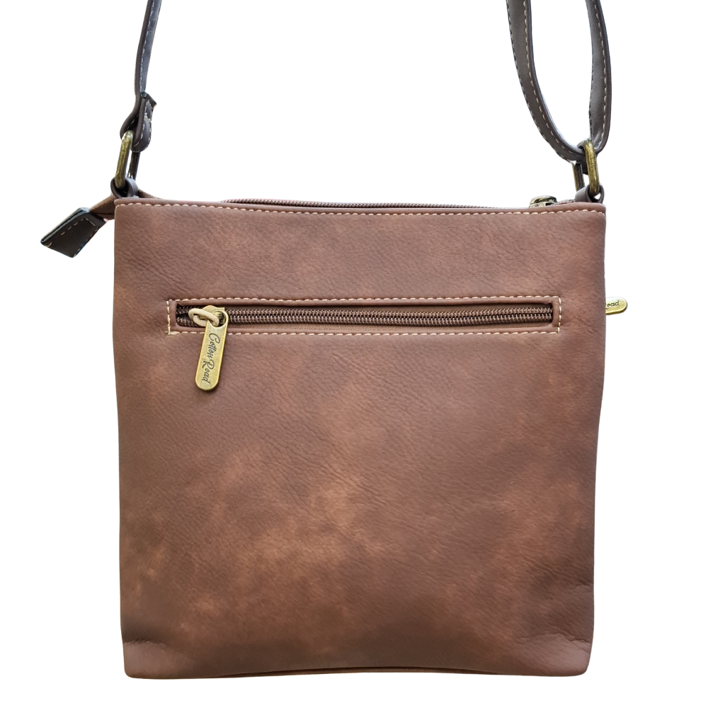 COTTON ROAD SLING BAG: Brown Soft PU Leather CROSSBODY with BROWN TRIM BACK